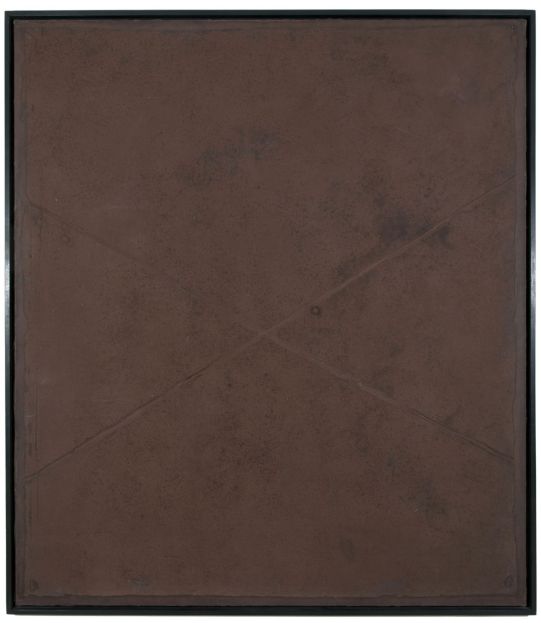 Antoni Tàpies, ‘Cross on Brown’, 1960, mixed media on canvas, 76 1/2 x 67 inches.