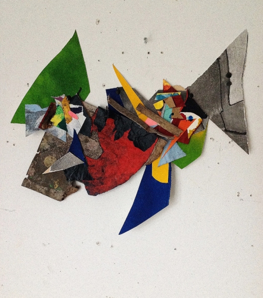 John Bunker, "King Lud" 2016. 46cmX52cm, mixed media shaped collage.