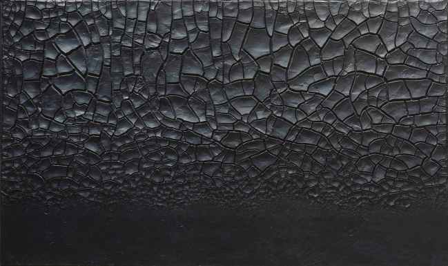 Alberto Burri, “ Grande Cretto Nero (Large Black Cretto)”, 1977, Acrylic and PVA on Celotex, 149.5 x 249.5 cm Centre Pompidou, Paris, Musée national d'art moderne/Centre de création industrielle, Gift of the artist, 1978 © Fondazione Palazzo Albizzini Collezione Burri, Città di Castello/2015 Artists Rights Society (ARS), New York/SIAE, Rome Photo: © CNAC/MNAM/Dist. RMN-Grand Palais/Art Resource, New York 