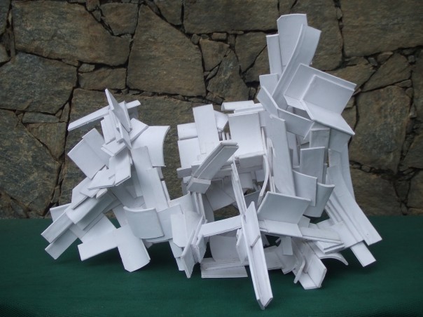 Tim Scott, "Bridge of Echoes IV", 2014, laminated paper (for plywood)