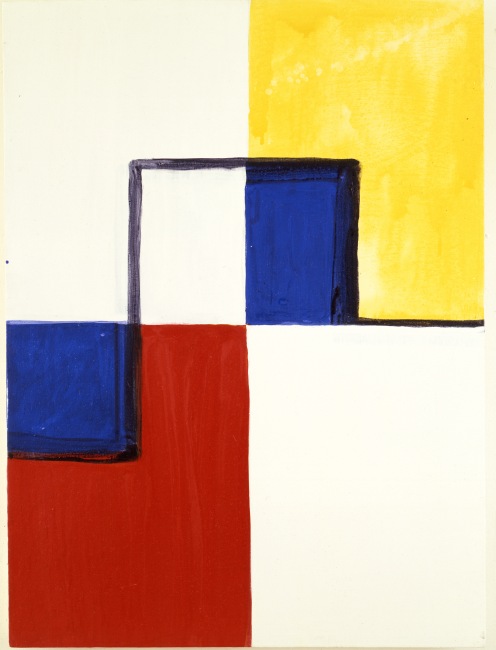 “Little Mondrian”, 1985, acrylic and watercolour on canvas, 76.2x55.8cm, ©Mary Heilmann; Photo credit: Pat Hearn Gallery, Courtesy of the artist, 303 Gallery, New York, and Hauser & Wirth 