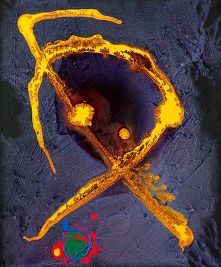 John Hoyland, “Saffron Medusa”, 17.7.10, acrylic on cotton duck, 91x76cm